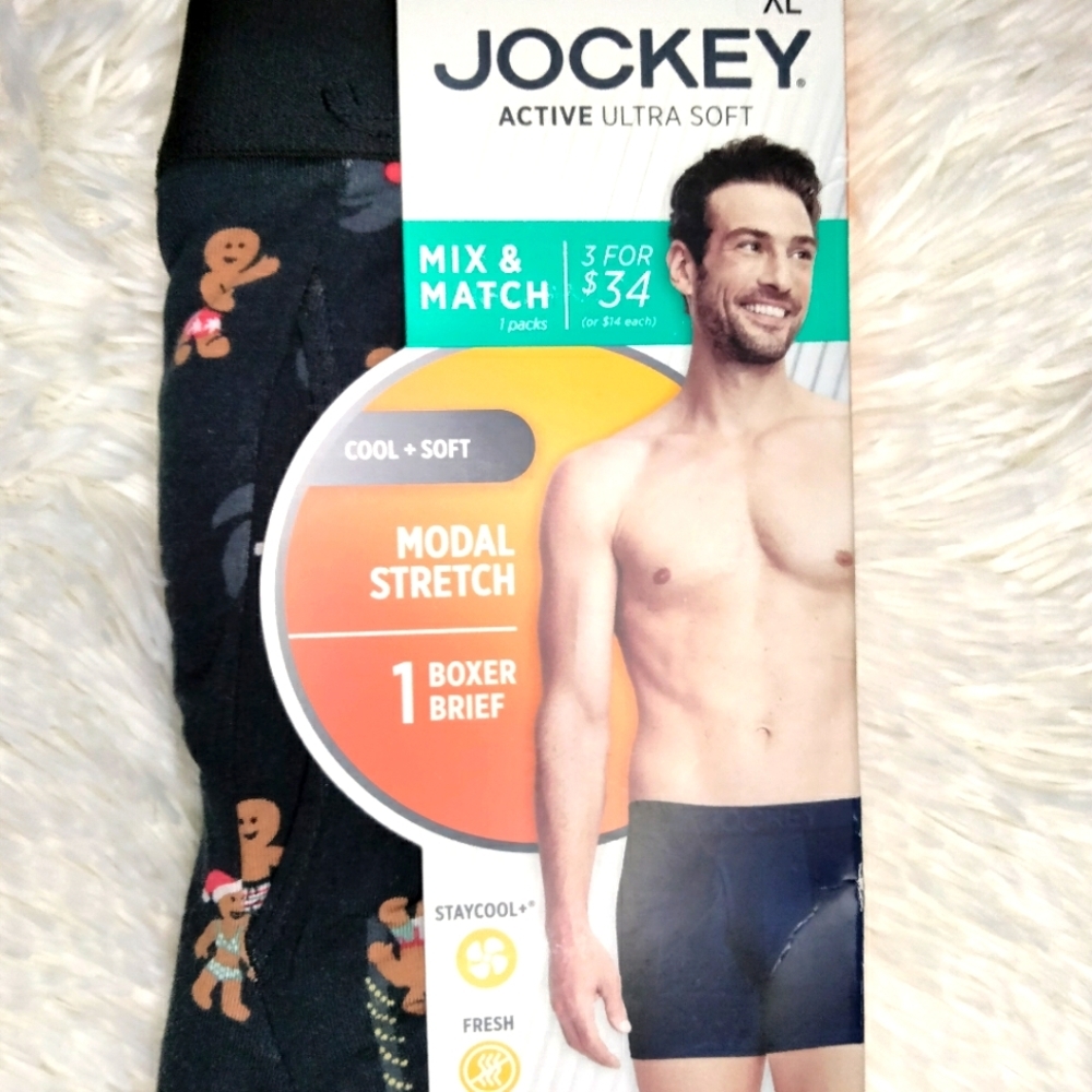 JOCKEY Modal stretch holiday tropical gingerbread man soft boxer brief.